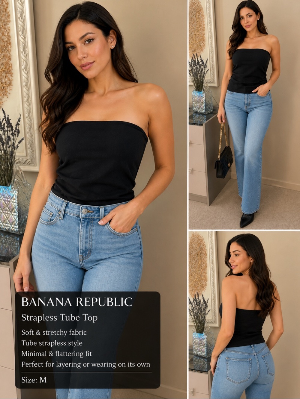 Banana Republic Black Strapless Tube Camisole